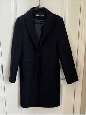 Zara Manteco Italian Wool Blend Black Coat
